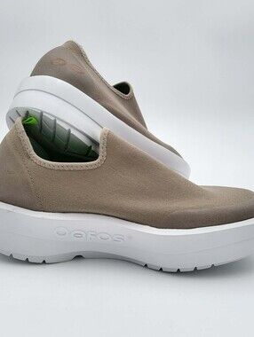 OOFOS Womens Slip-On Loafer in Taupe with White Sole